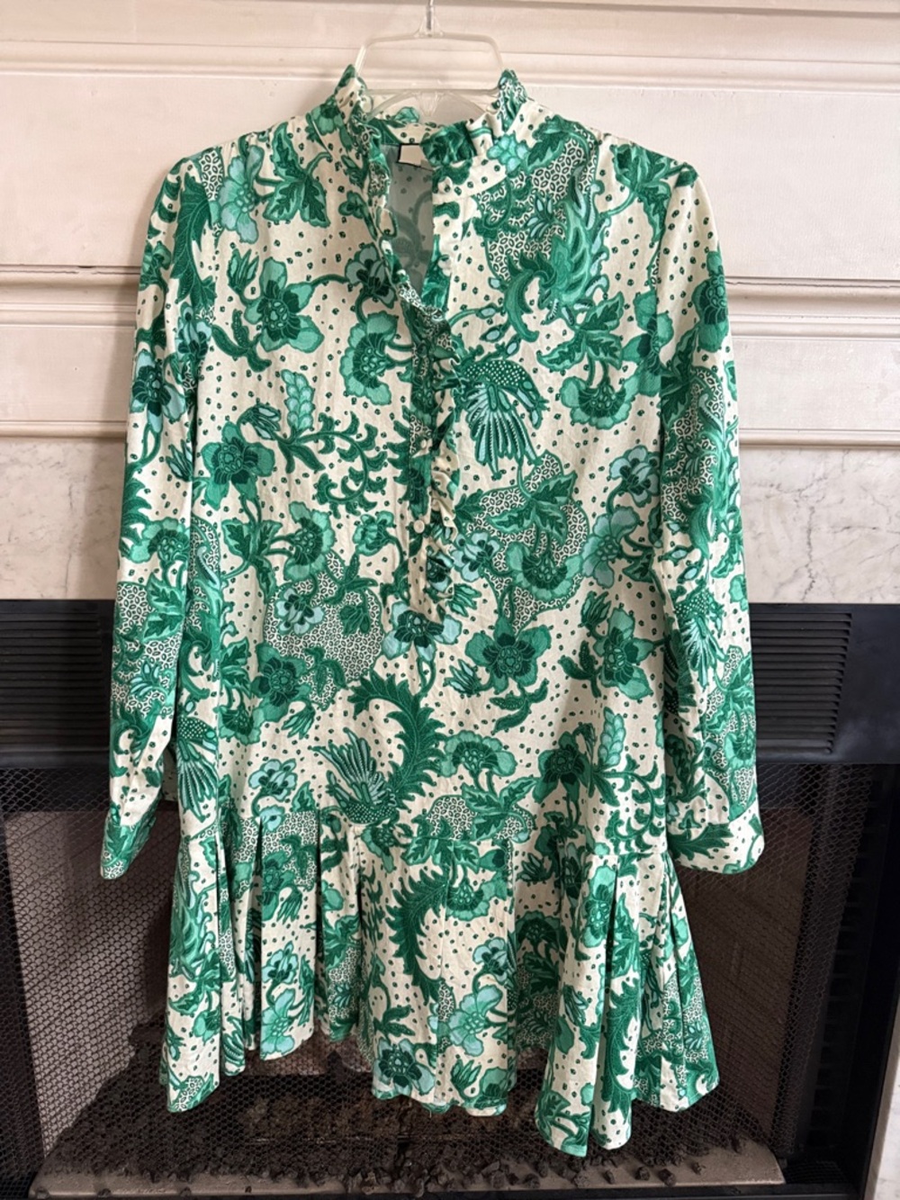 Tuckernuck Green and White Floral Ruffle Mini Dress